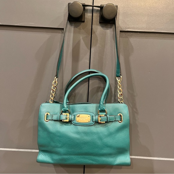 Michael Kors Hamilton East West Sea Green Pebbled Leather Bag/Tote EUC - Picture 2 of 13